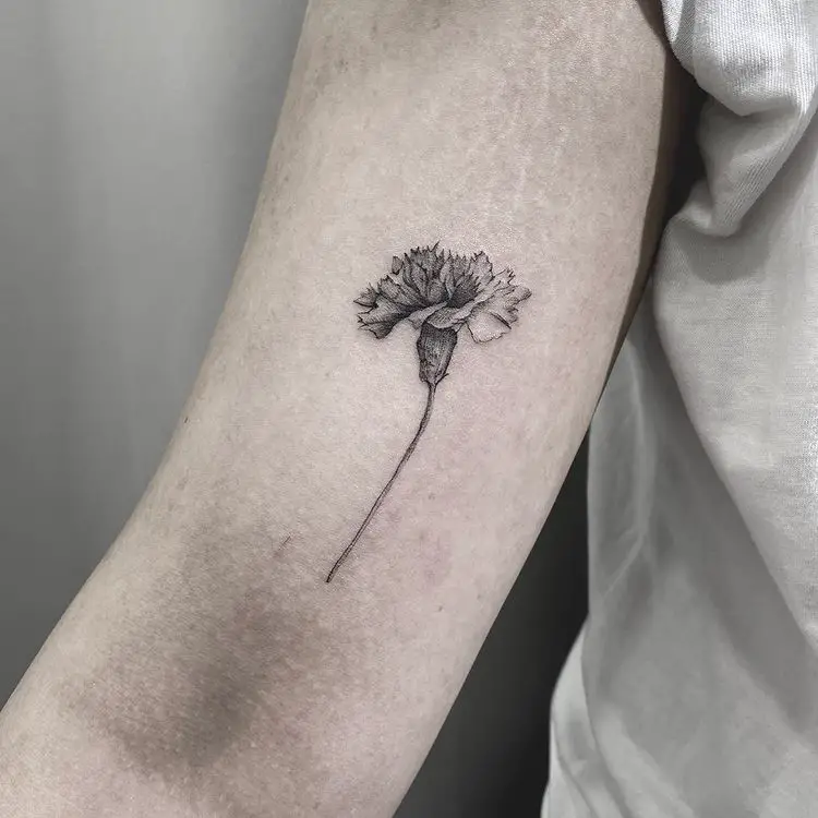 Black and Gray Carnation Flower Arm Tattoo Design