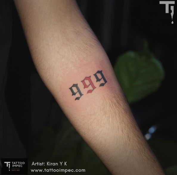 Black and Red 999 Number Tattoo