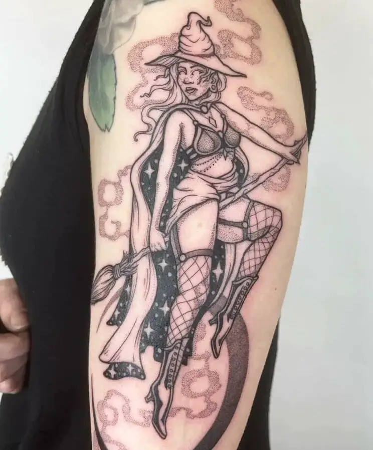 Blind Witch Wearing a Cape Tattoo