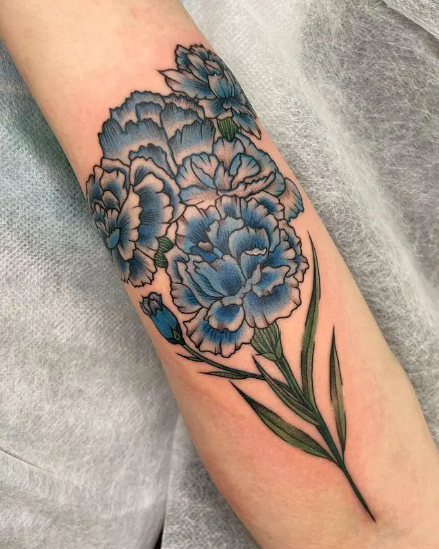 Blue Carnation Flower Tattoo Design