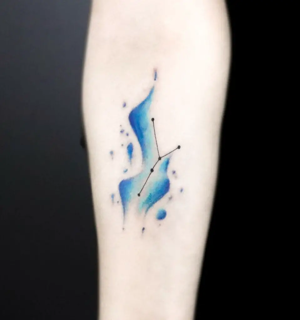 Blue Water Splash Cancer Constellation Sign Arm Tattoo
