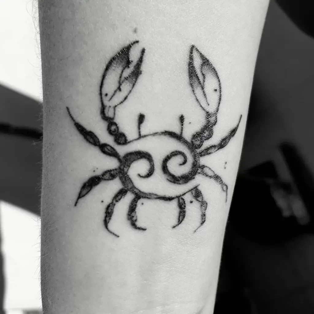 Bold Outline Cancer Crab Zodiac Sign Arm Tattoo