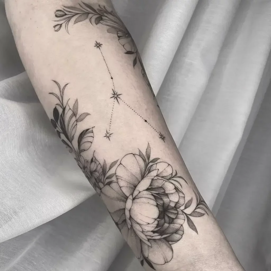 Botanical Floral Cancer Constellation Full Arm Tattoo