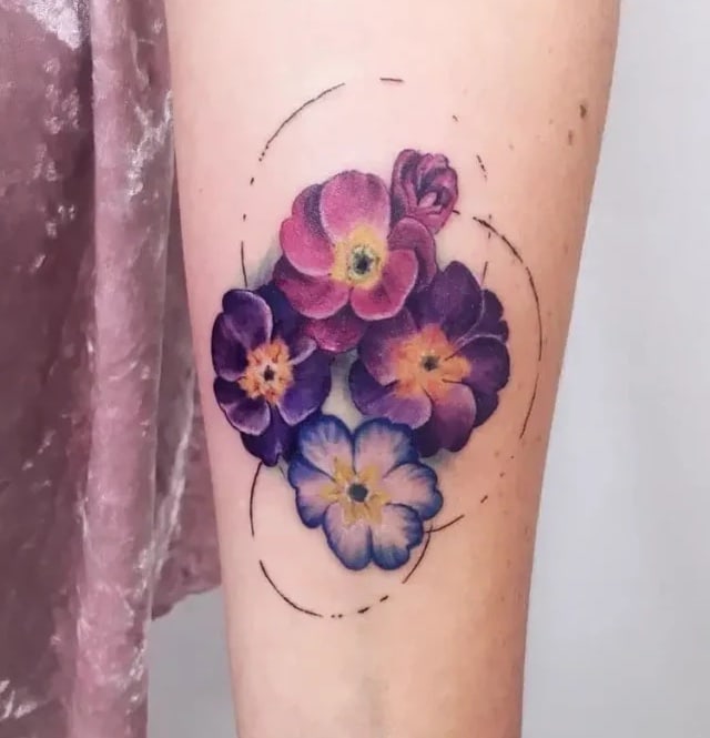 Bright Pink Violet Primrose Flower Botanical Tattoo Design