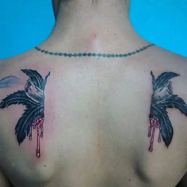 Broken Fallen Angel Wing Back Tattoo