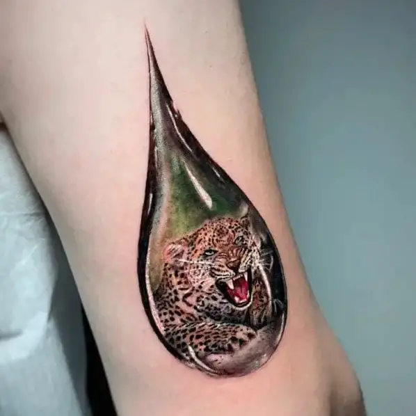Cheetah Roaring Water Drop Arm Tattoo