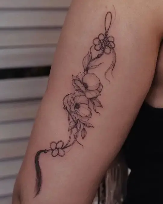 Chinese Knot Poppy Flower Arm Tattoo Design