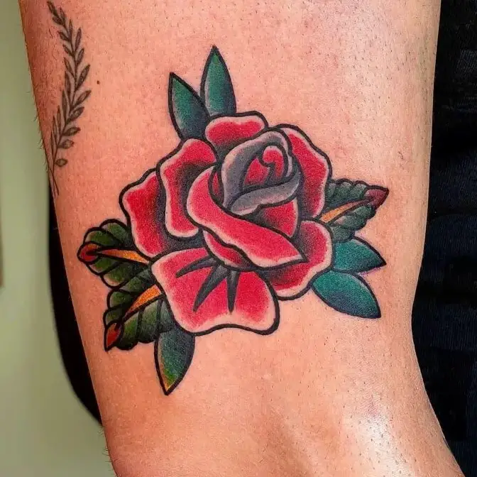 Classic Red Rose Flower Tattoo Design