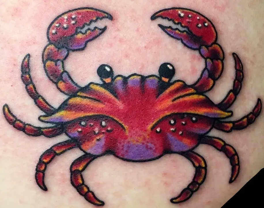 Colored Red Violet Yellow Crab Tattoo Design
