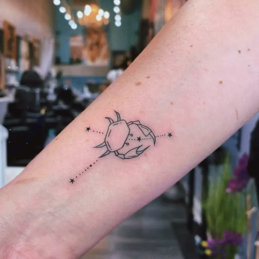 Crab Cancer Constellation Moon And Stars Outline Arm Tattoo