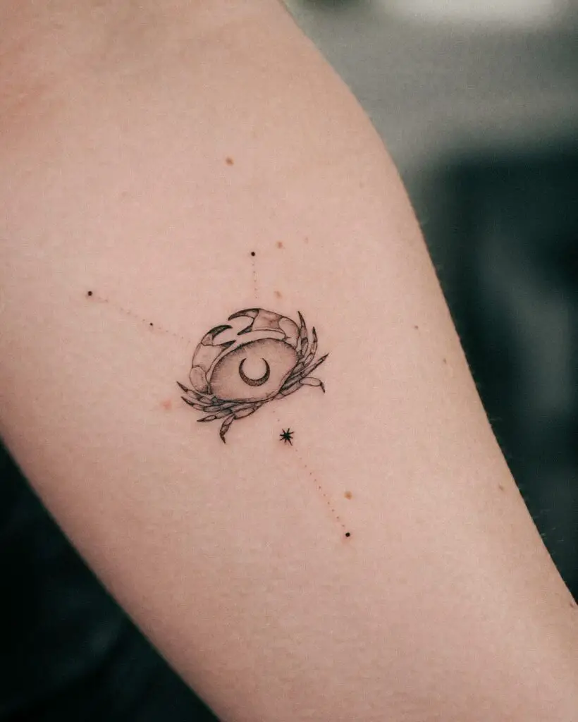 Crab Crescent Moon Constellation Arm Tattoo