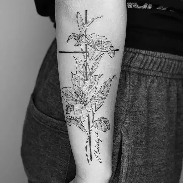 Cross Gladiolus Flower Tattoo Design