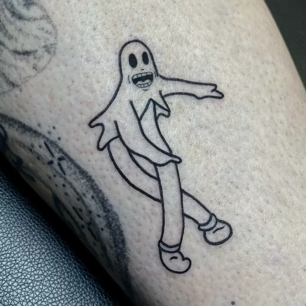 Crossed Legs Pose Ghost Face Tattoo