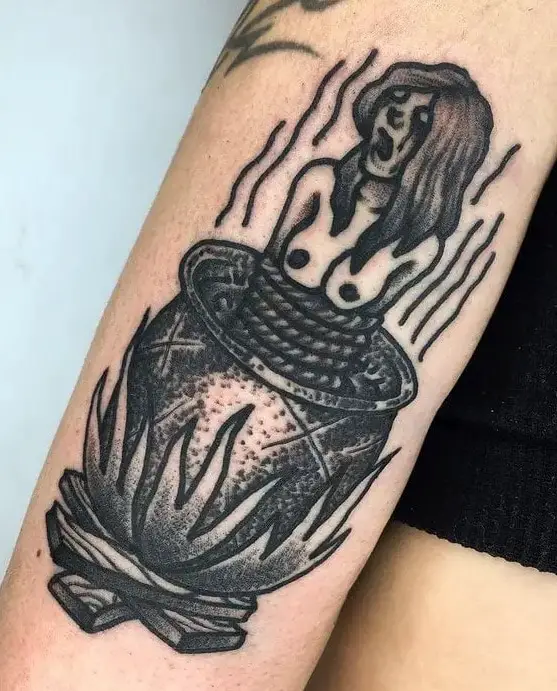 Crying Women Boiling in a Cauldron Tattoo