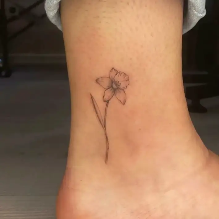 Daffodil Flower Ankle Tattoo