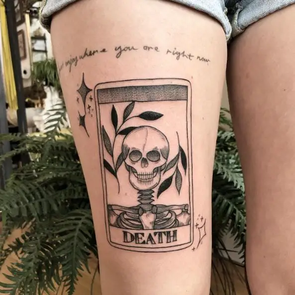 Death Tarot Card Thigh Tattoo