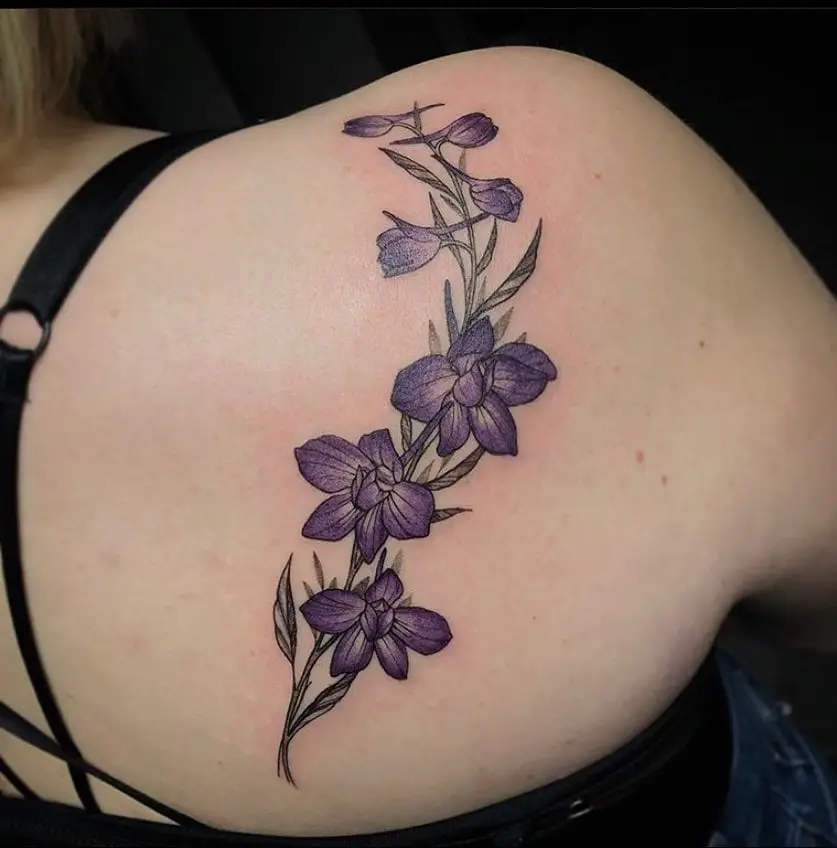 Deep Violet Hue Larkspur Flower Tattoo Design
