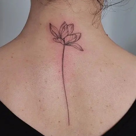 Delicate Line Water Lily Flower Neck Tattoo