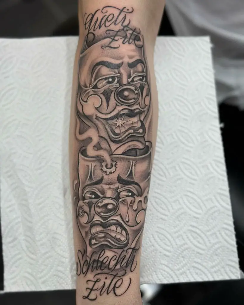 Detailed Laugh Now Cry Later Chicano Arm Tattoo