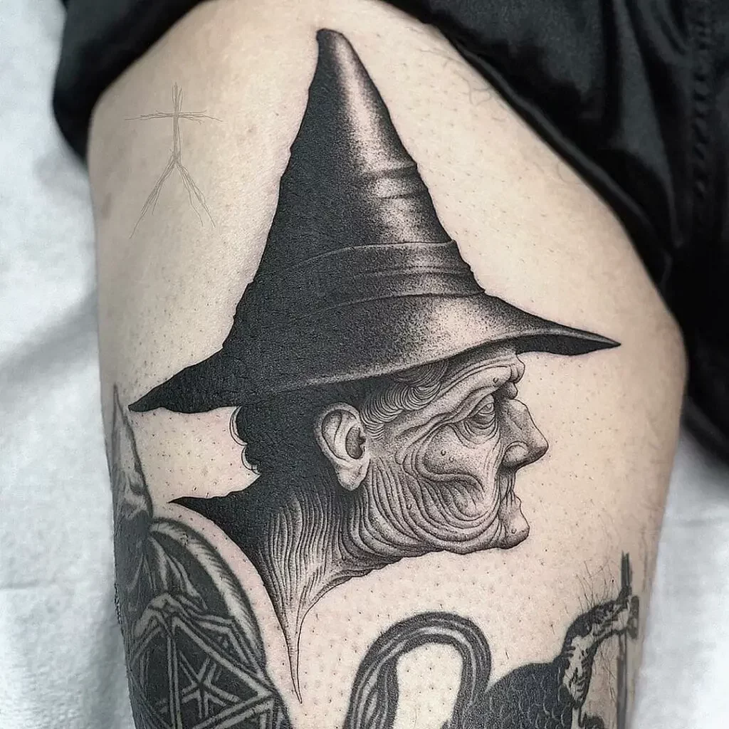 Detailed Old Witch Tattoo