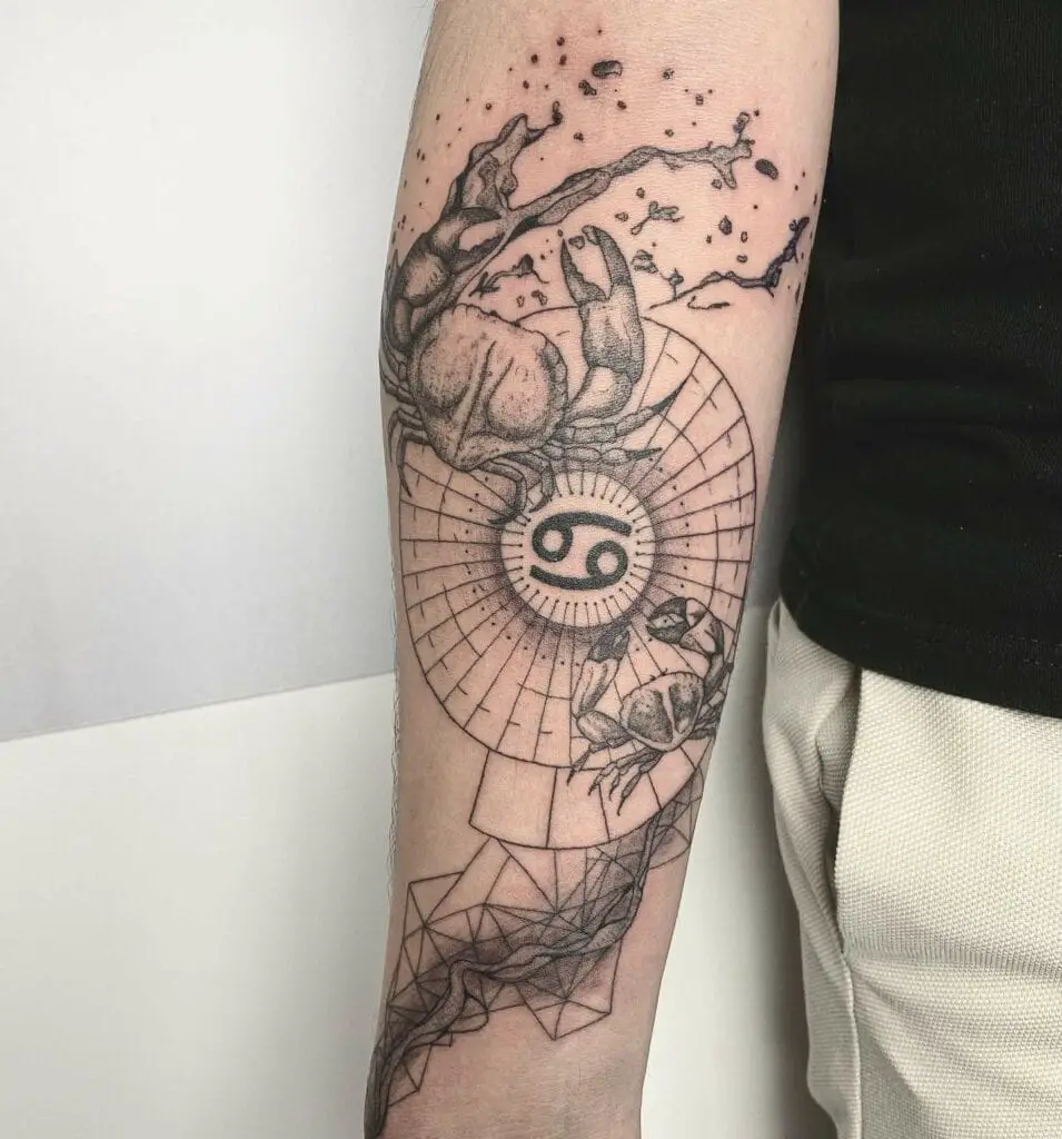 Detailed S Spiral Geometric Cancer Crab Zodiac Sign Horoscope Arm Tattoo