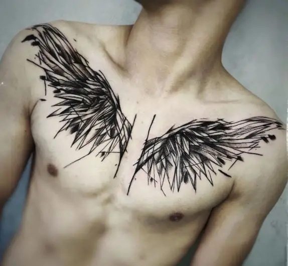 Fallen Angel Wing Full Chest Tattoo
