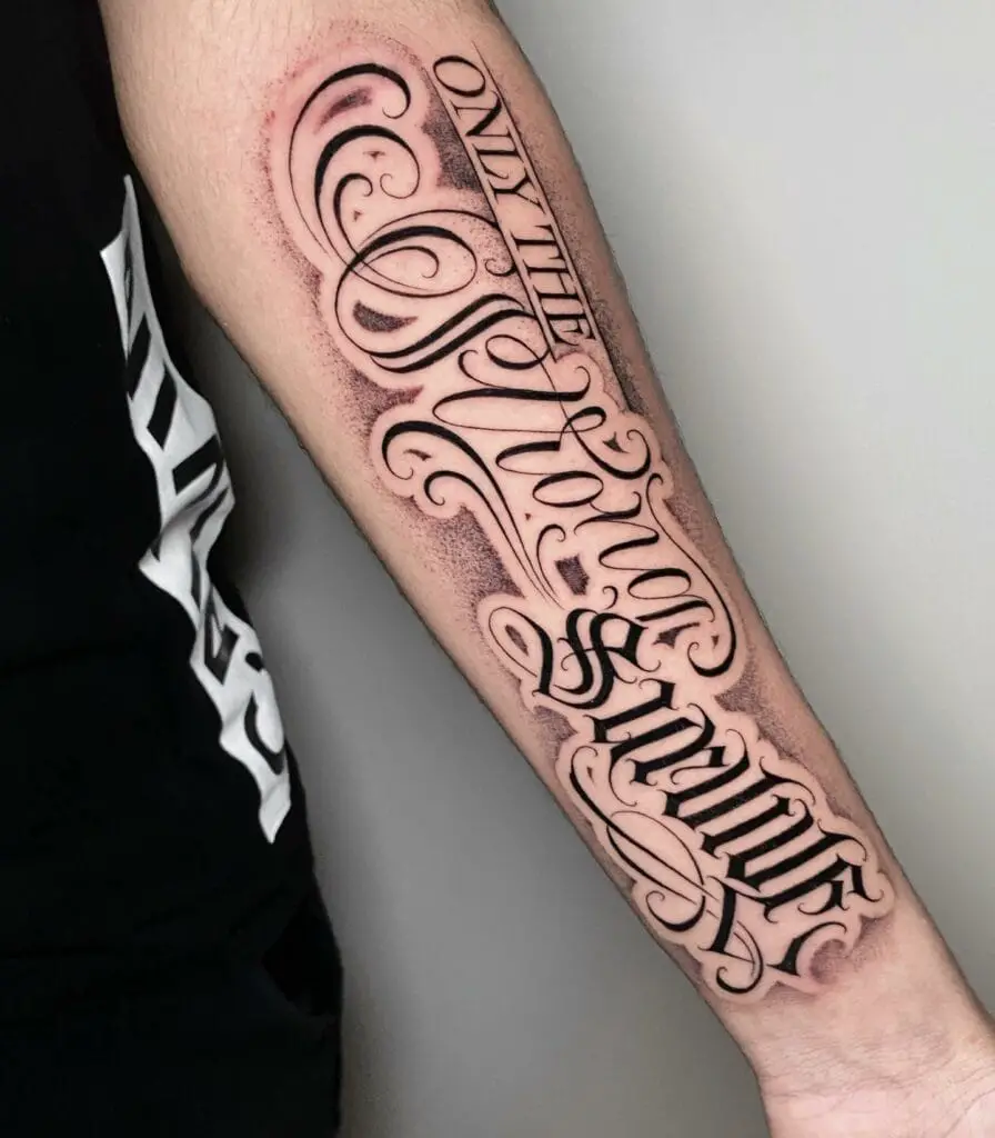 Fine Line Script Chicano Arm Tattoo