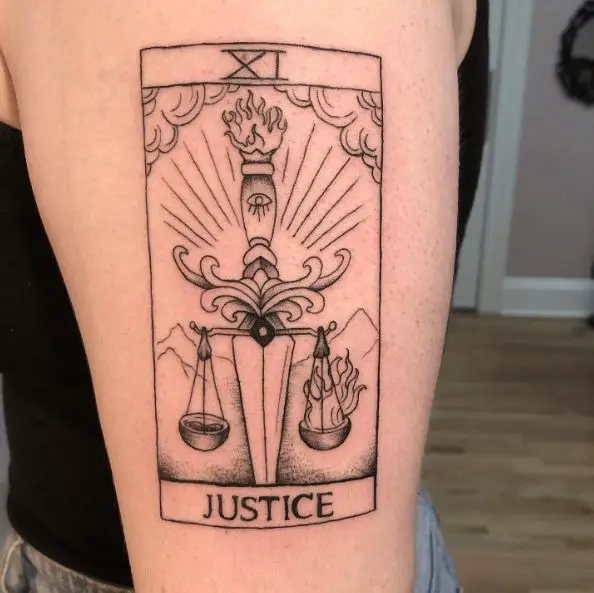 Fire and Water on Scales of Justice Tattoo