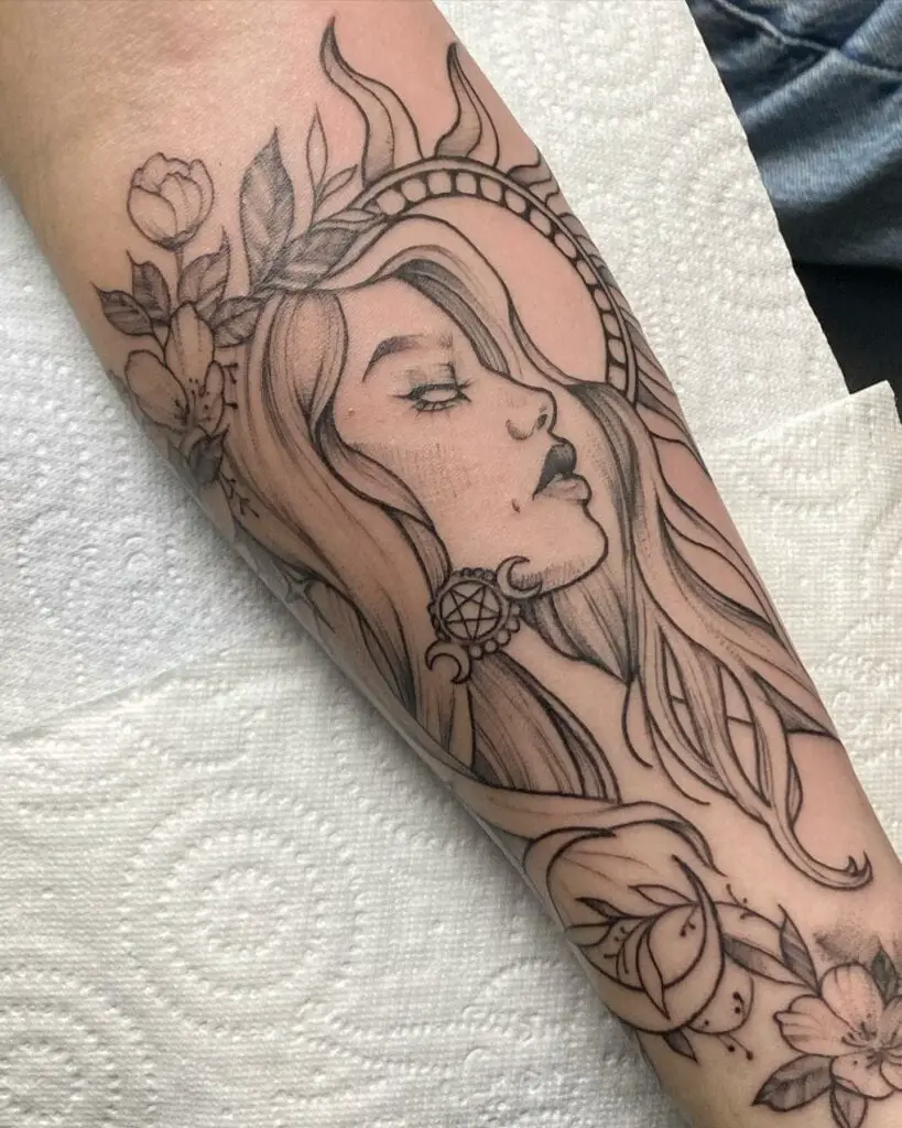 Floral Divine Witch Tattoo