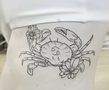 Florals Fine Line Cancer Crab Tattoo Design For Girls