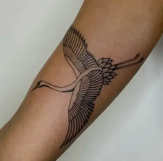 Flying Crane Bird Arm Tattoo