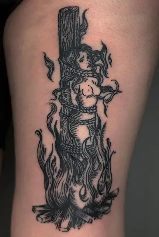 Frightened Women Torturing in Fire Tattoo
