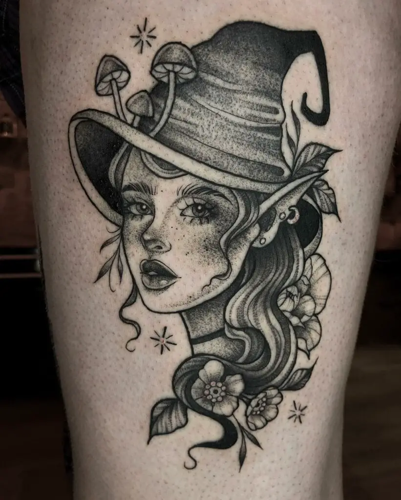 Gorgeous Forest Elf Witch Tattoo