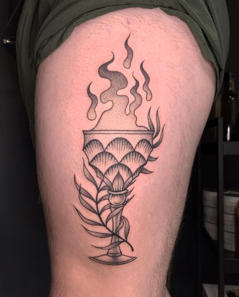 Grayscale Flaming Goblet Tattoo