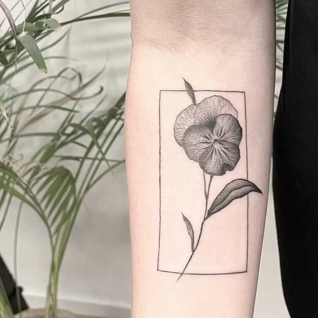 Grey Flower in Rectangle Box Tattoo