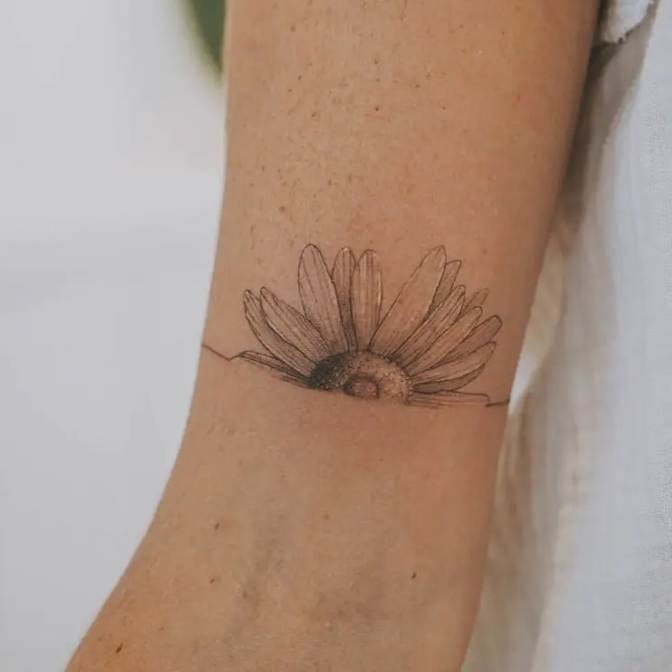 Half Daisy Birth Flower Cuff Tattoo Design
