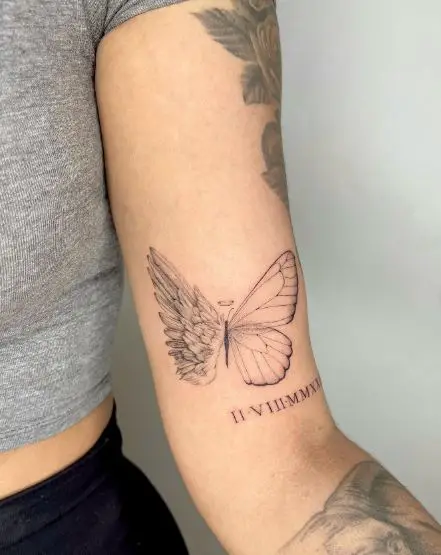 Halo Butterfly And Angel Wing Arm Tattoo