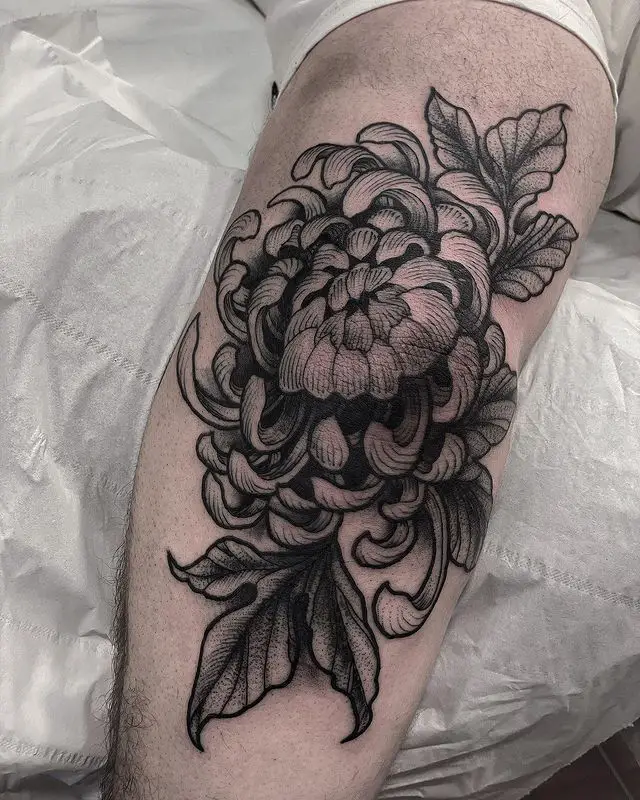 Illustrative Chrysanthemum Flower Arm Tattoo