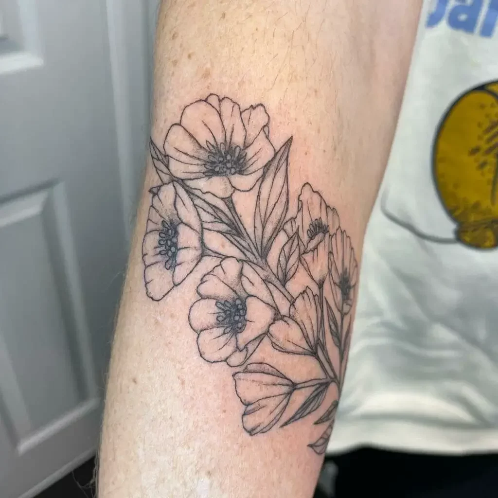Line Work Primrose Flower Tattoo Design