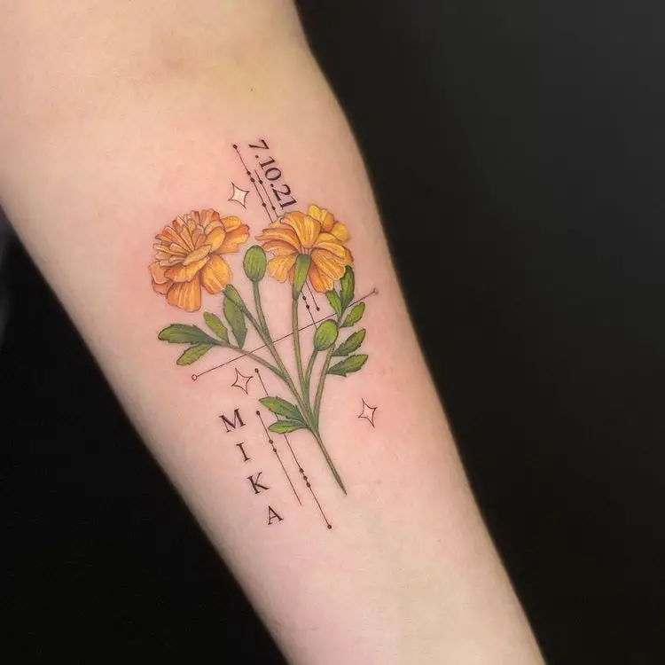 Memorial Marigold Flower Tattoo