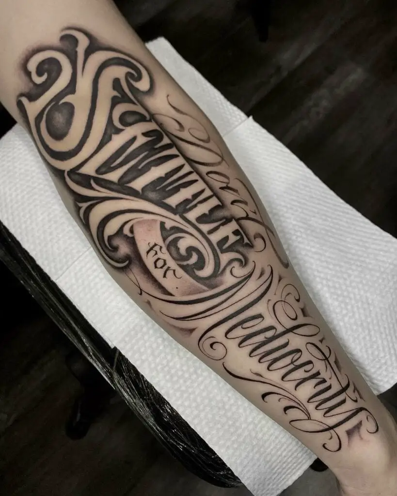 Minimalist Script Chicano Arm Tattoo