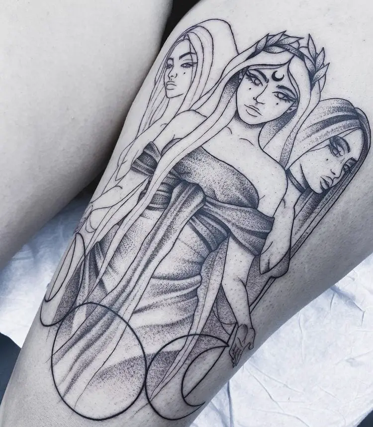Modern Triple Goddess Witch Align with Moon Phase Tattoo