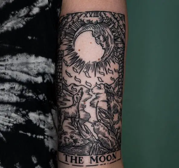 Moon and Wolves Tarot Card Tattoo