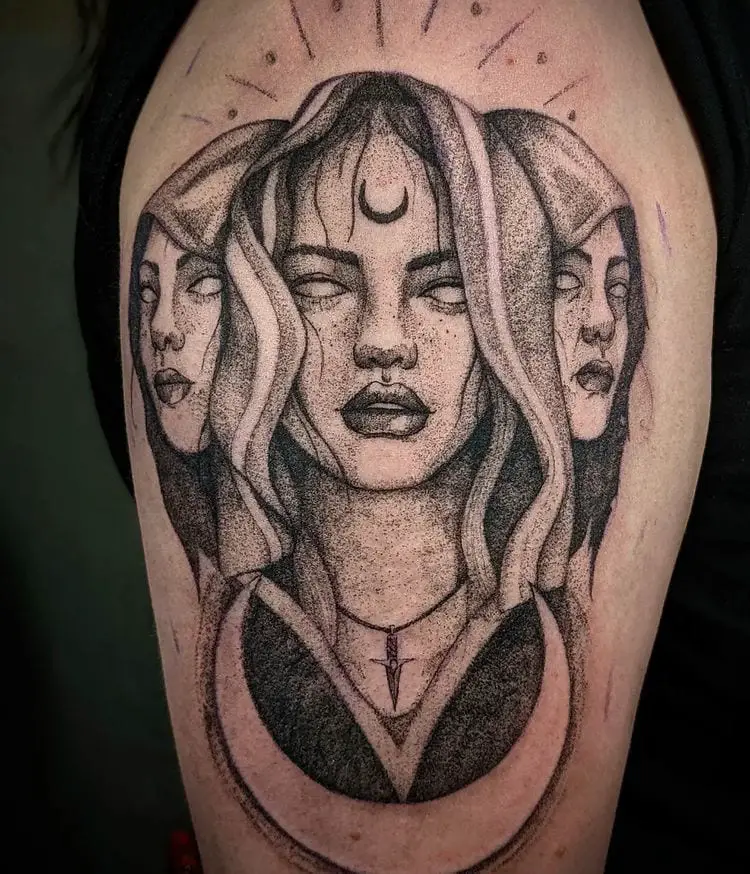 Mother Maiden Crone Wearing Hood Tattoo