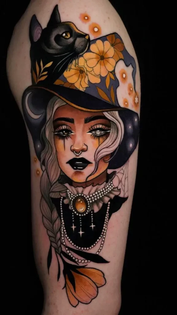 Nose Ring Witch and White Beads Necklace Tattoo