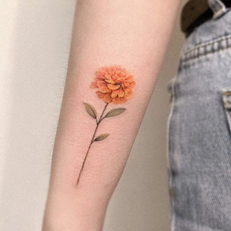 Orange Marigold Flower Arm Tattoo