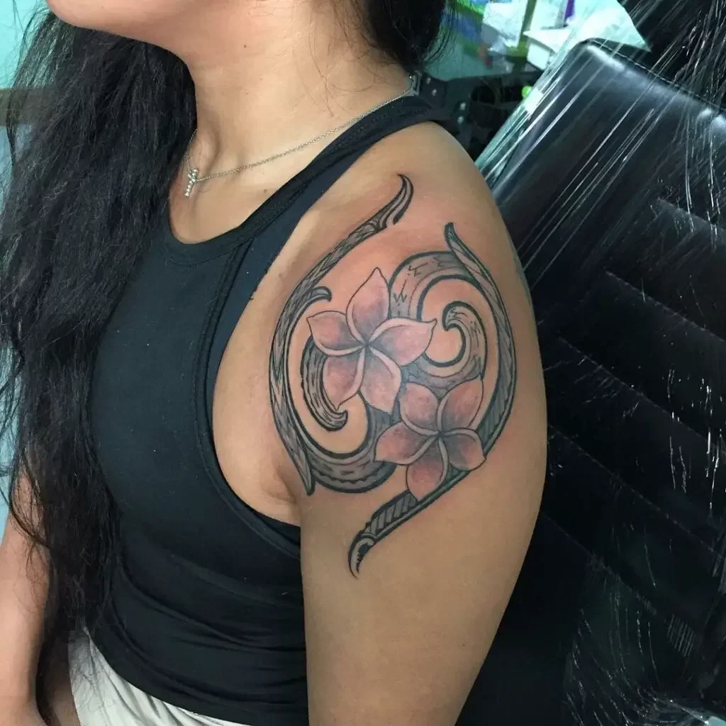 Polynesian Plumeria Flower Cancer Zodiac Sign Tattoo Design