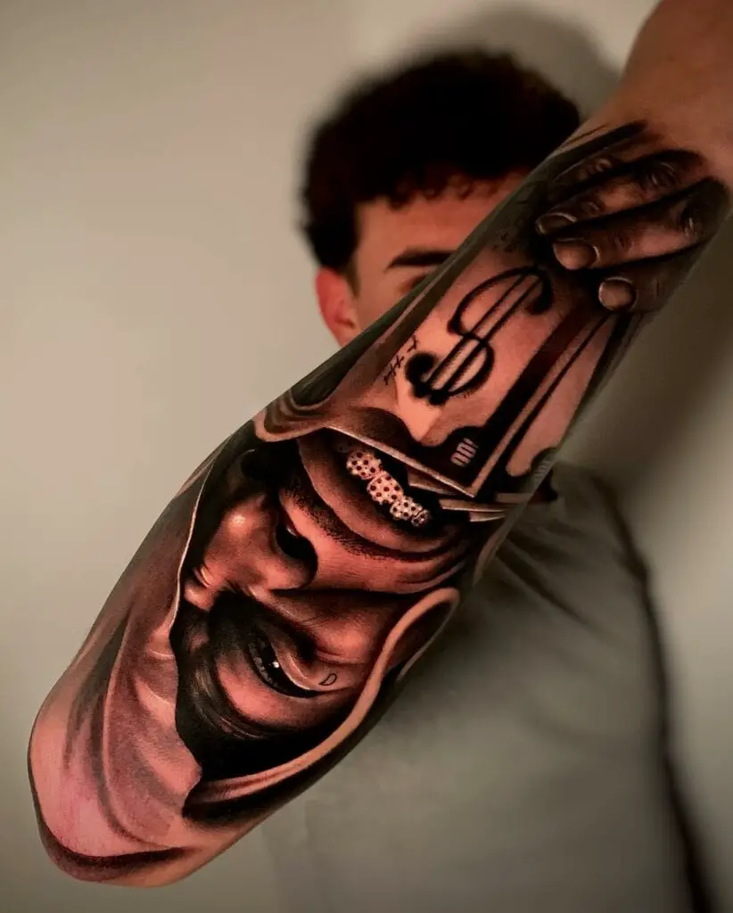 Realistic Black And Grey Chicano Lifestyle Tattoo