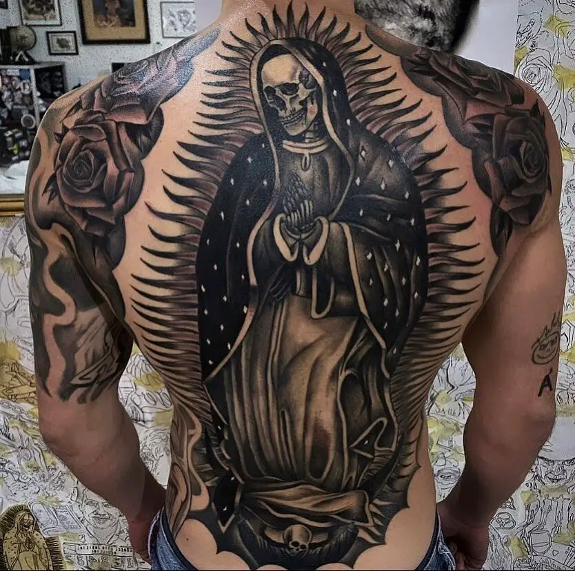 Realistic Religious Chicano Back Tattoo