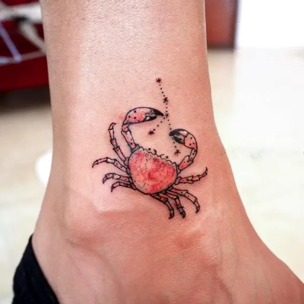 Red Crab Constellation Ankle Tattoo